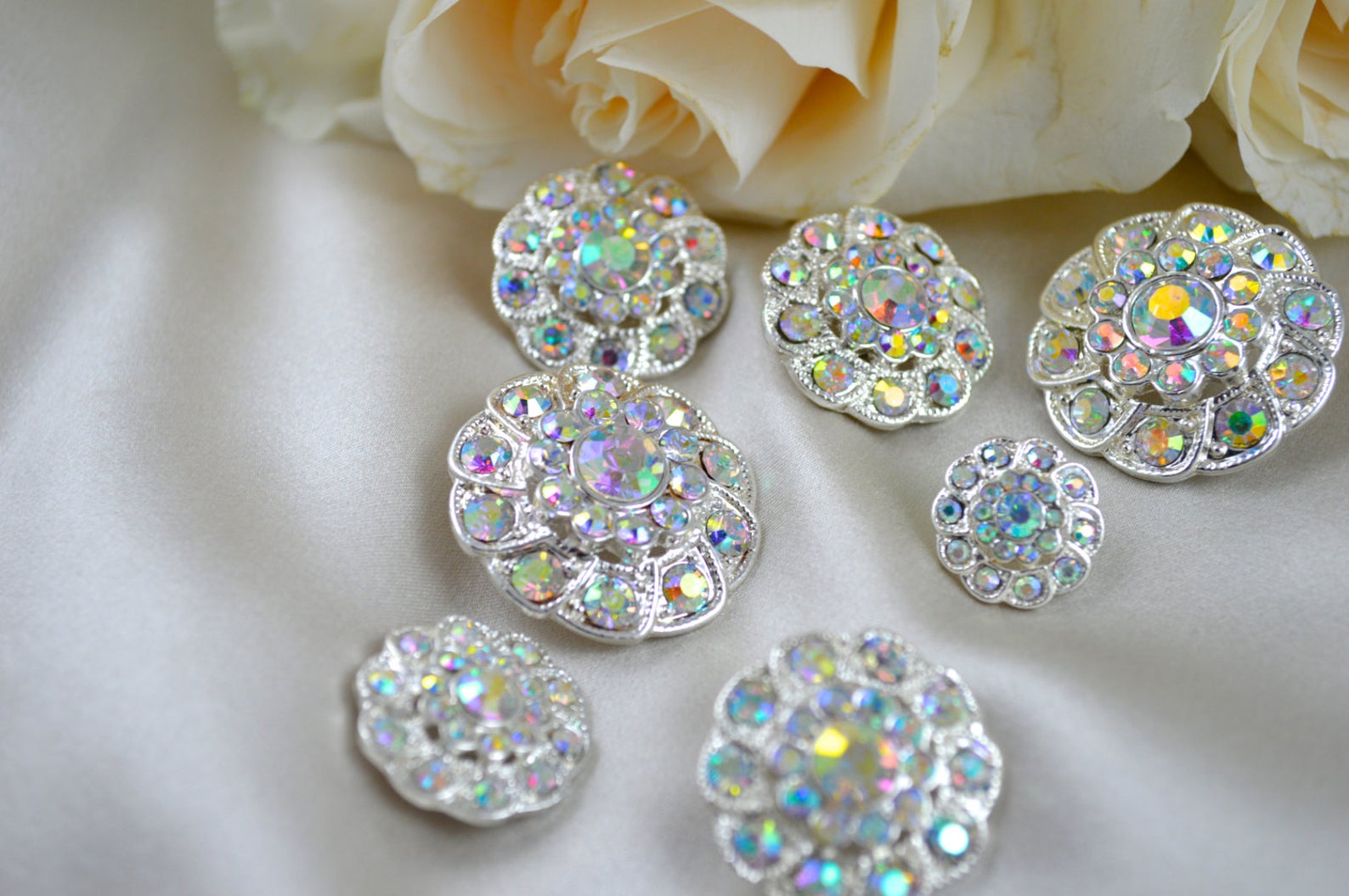 17mm Paola Glass Rhinestone Buttons - 4 pack - Crystal - Trims By