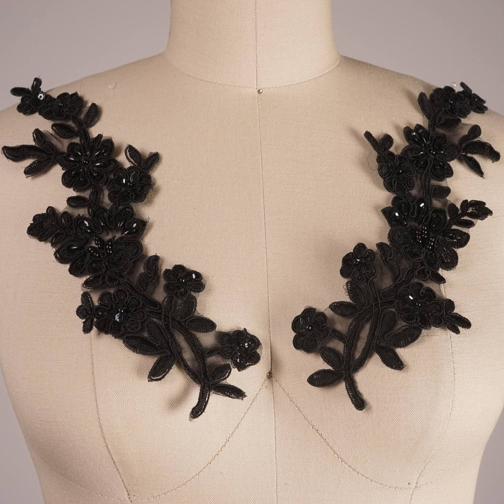 1 Pair Black Beaded Lace Appliqué – Trim 2000 Plus