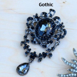 Collection of Luxurious Dark Toned Gunmetal Gothic Crystal Brooches