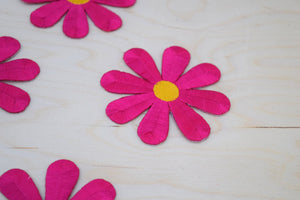 Fuchsia Daisy Iron on Patches with Yellow Center - Embroidery Patches 3"