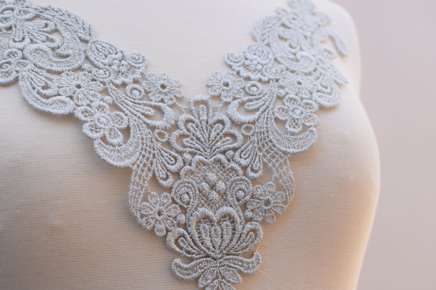 1 Soft Silver or Gold Metallic Venice Lace Applique