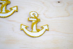 2  Small White And Metallic Gold Anchor  Nautical Themed Patch