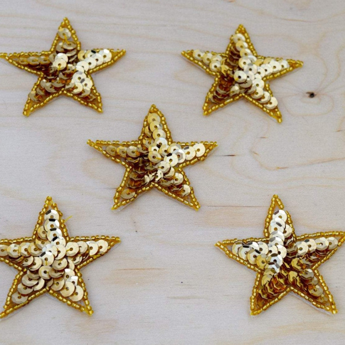 5 Gold Sequin with Beaded Bordering Star Patch