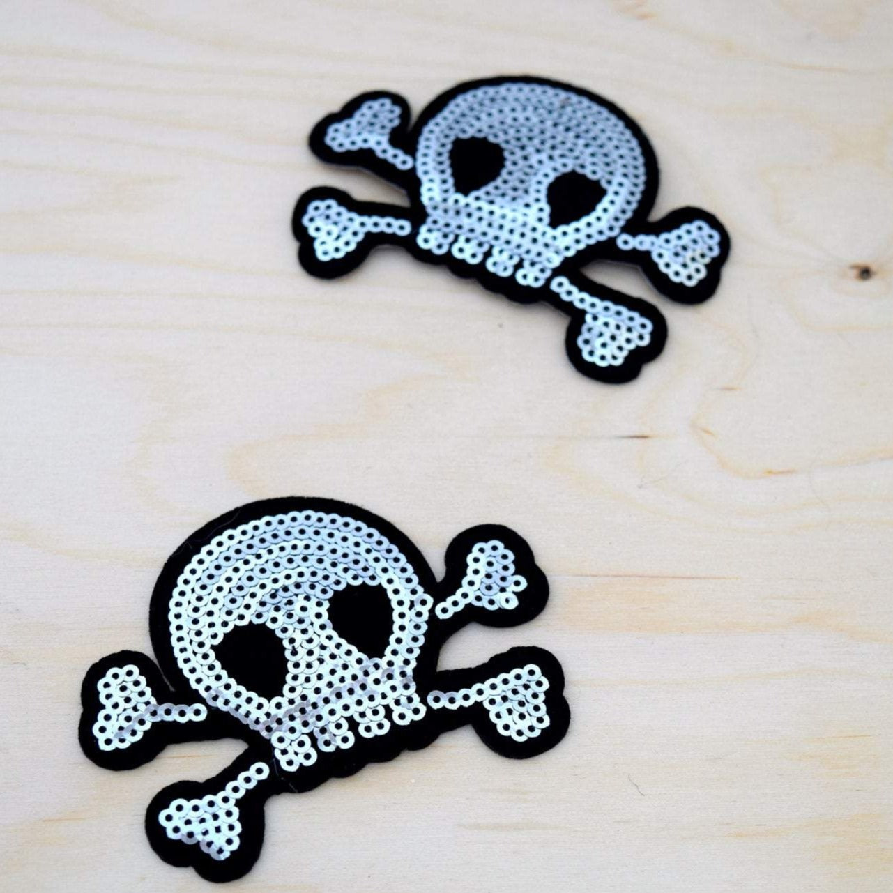 1 Silver Sequined Felt Skull Patch Skull and Bones Patch