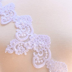 1 Yard 3" White or Ivory Beaded Bridal Lace Trim For Veils