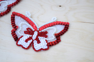 1 Pair  Red and White Sequin and Bead Butterfly Patches