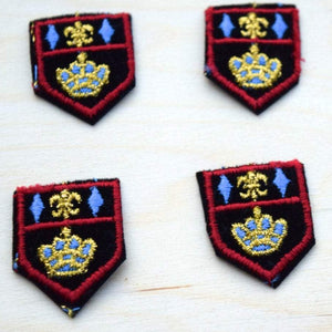 3 Small Emblem Flor Des Lis Crest Patches: Black, Gold, Blue and Red