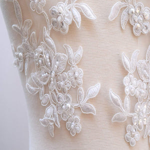 1 Pair White or Ivory Beaded floral Lace applique.