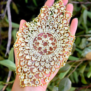 Antique Gold Rhinestone Applique with Lusty Silver Glass Crystal Stones