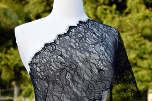 Antoinette's Black Silk Chantilly French Lace Trim With Lashes