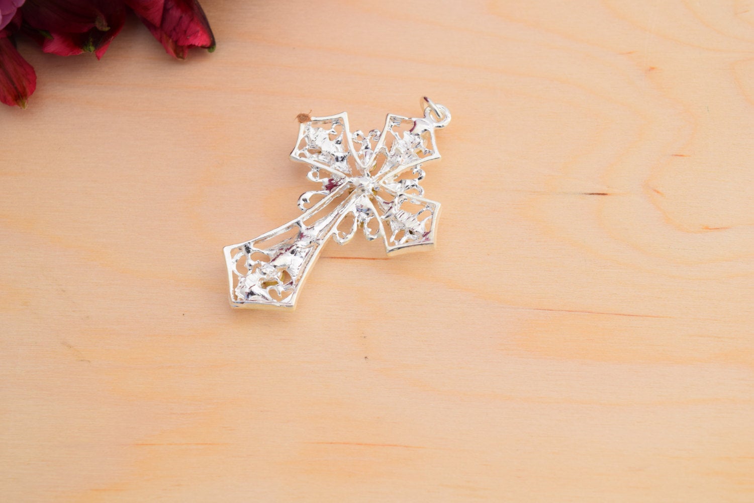 1 Diamond  Gold or Silver Rhinestone Cross Charm