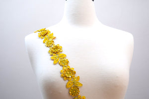 18" Yellow Beaded Lace Trim. Floral Lace Trim Lavish Tone of Yellow Sequined and Excellent Cording of Margins of Roses Tuscan Sun