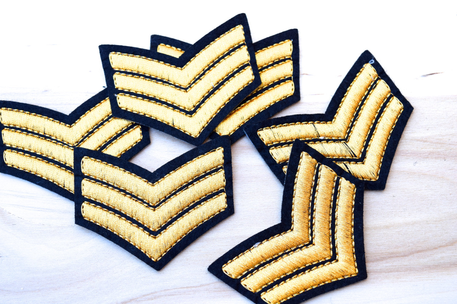 1 Black & Gold Metallic Embroidery Felt Arrow Sergeant  Iron on Patch