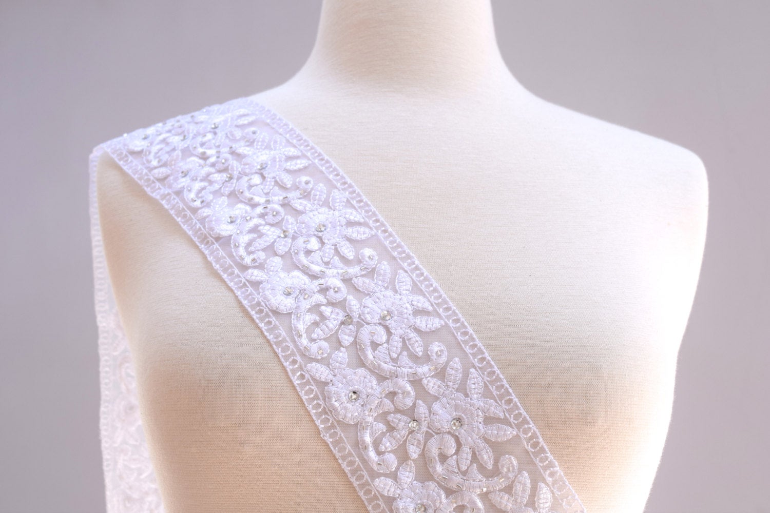 1 Yard 3" White Bridal Lace Embroidery Flower Chiffon Trim