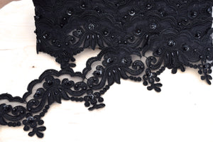 1 Yard 2.5" Black Sequined Beaded Formality Lace Trim