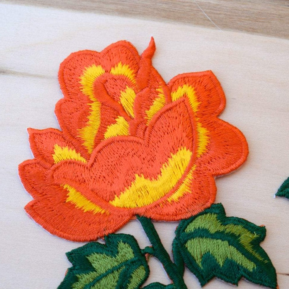 2 Red and Purple and Green Lily Embroidered Flower Patches/ Applique – Trim  2000 Plus