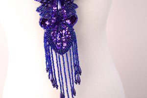 1 Purple Beading and Sequining with Dangling Bead Fringe Patch Applique