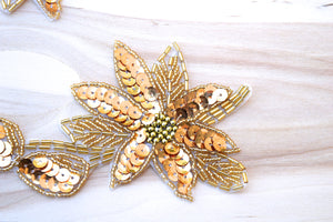 1 Antique Gold Sequin Beaded Flower Patch