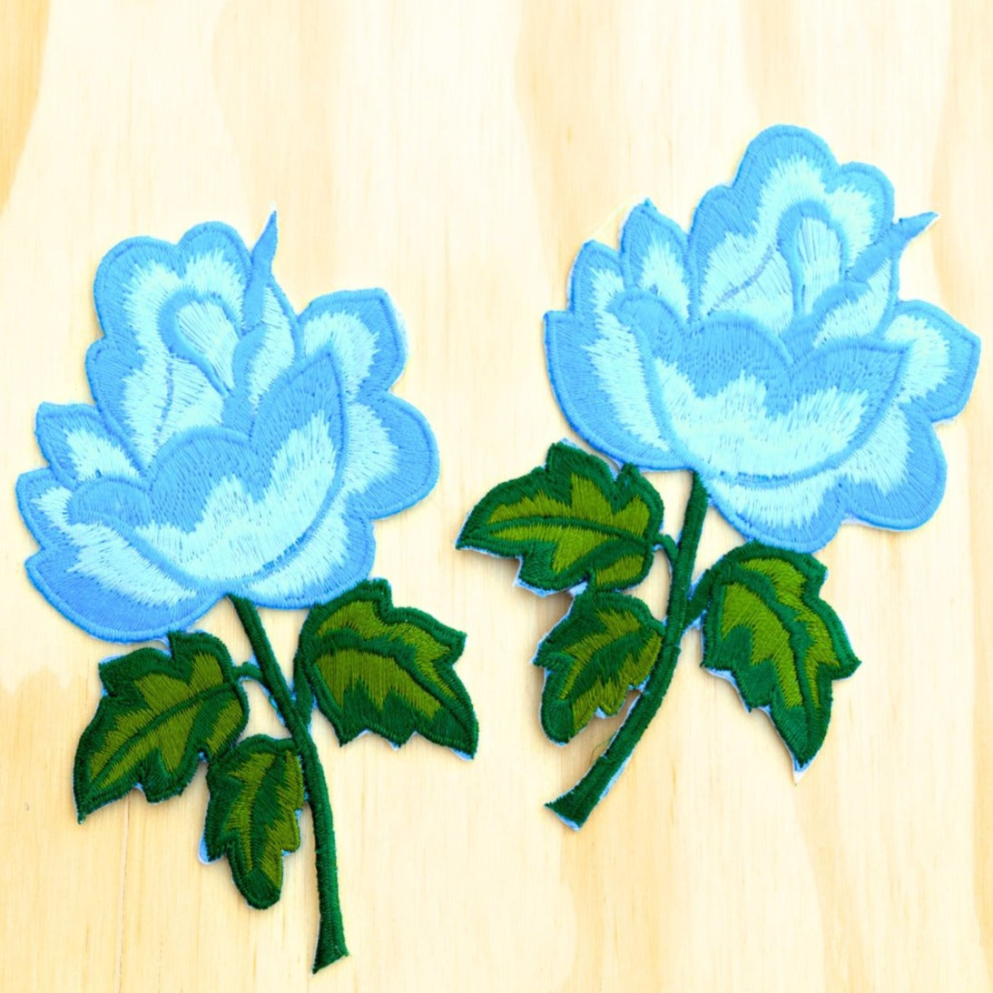 2 Blue Embroidery Rose Patches