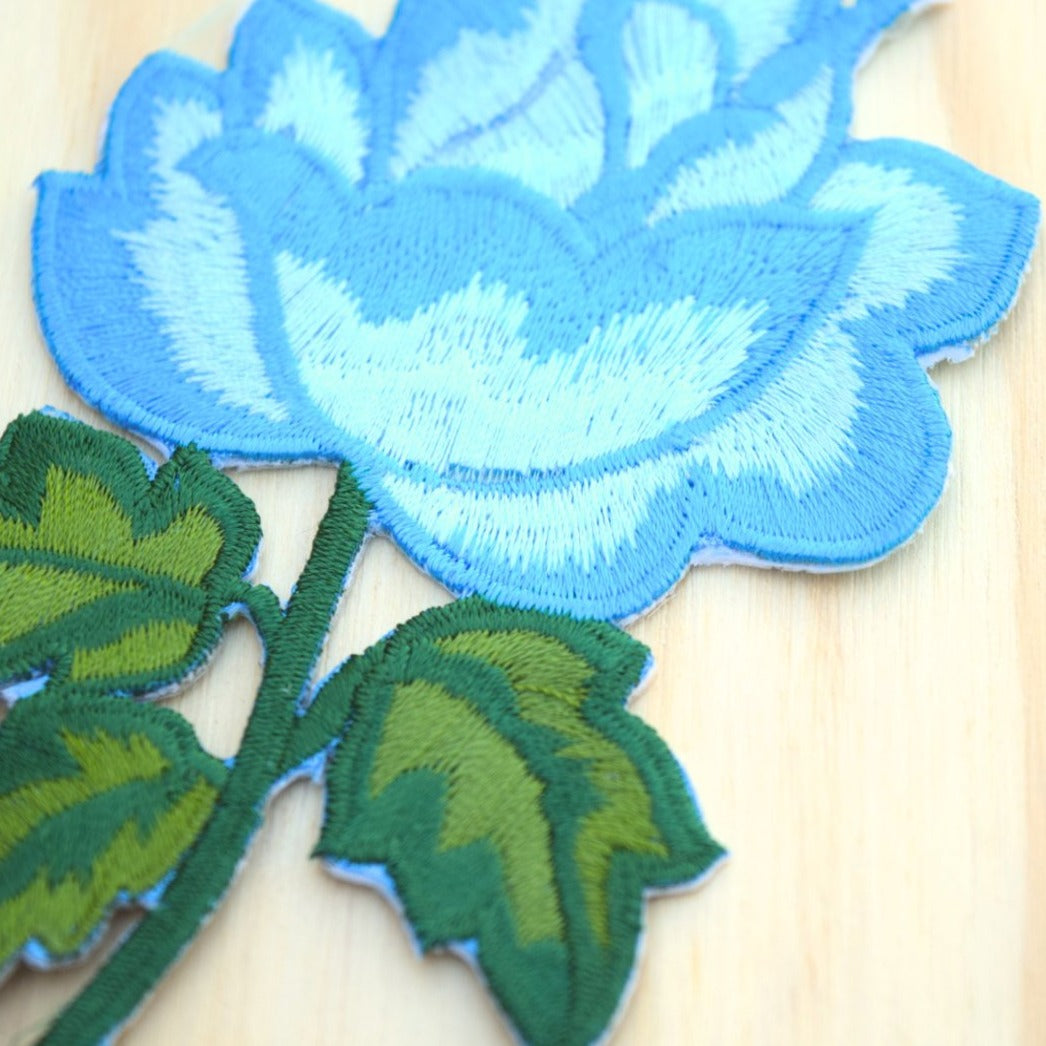 2 Blue Embroidery Rose Patches