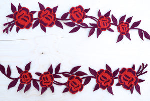 2 Red and Burgundy Embroidery Rose Appliques/Patches