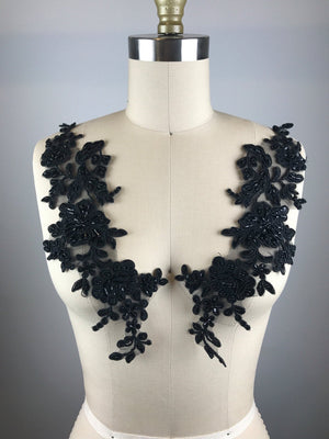Black Lace Mirrored With Delicate Beads and Fine Netting
