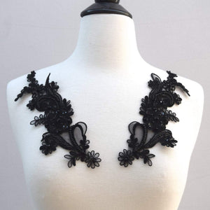 Deluxe Black Beaded and Sequin Lace Applique