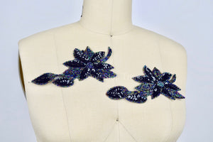 1 Beads and Sequins Elegant Black and Purple Flower Applique/Patch