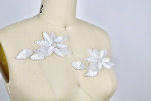 2 Off White Beaded and Sequined Iron on Flower Patch/Applique