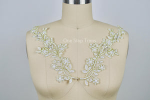 Quaint Floras White and Gold Beads and Sequins Applique