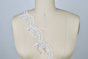 1 Yard 2' White or Ivory Embroidered and Alencon Elements Beaded Bridal Lace Trim Lace