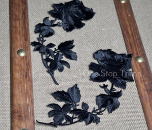 2 Black Rose Flower Iron on Patches