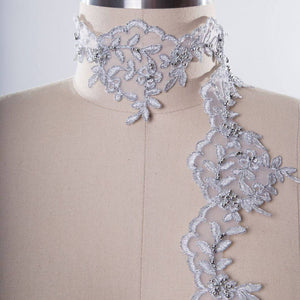 Shimmery Silver Polyester Lace Trim with Silver Balls as Beading
