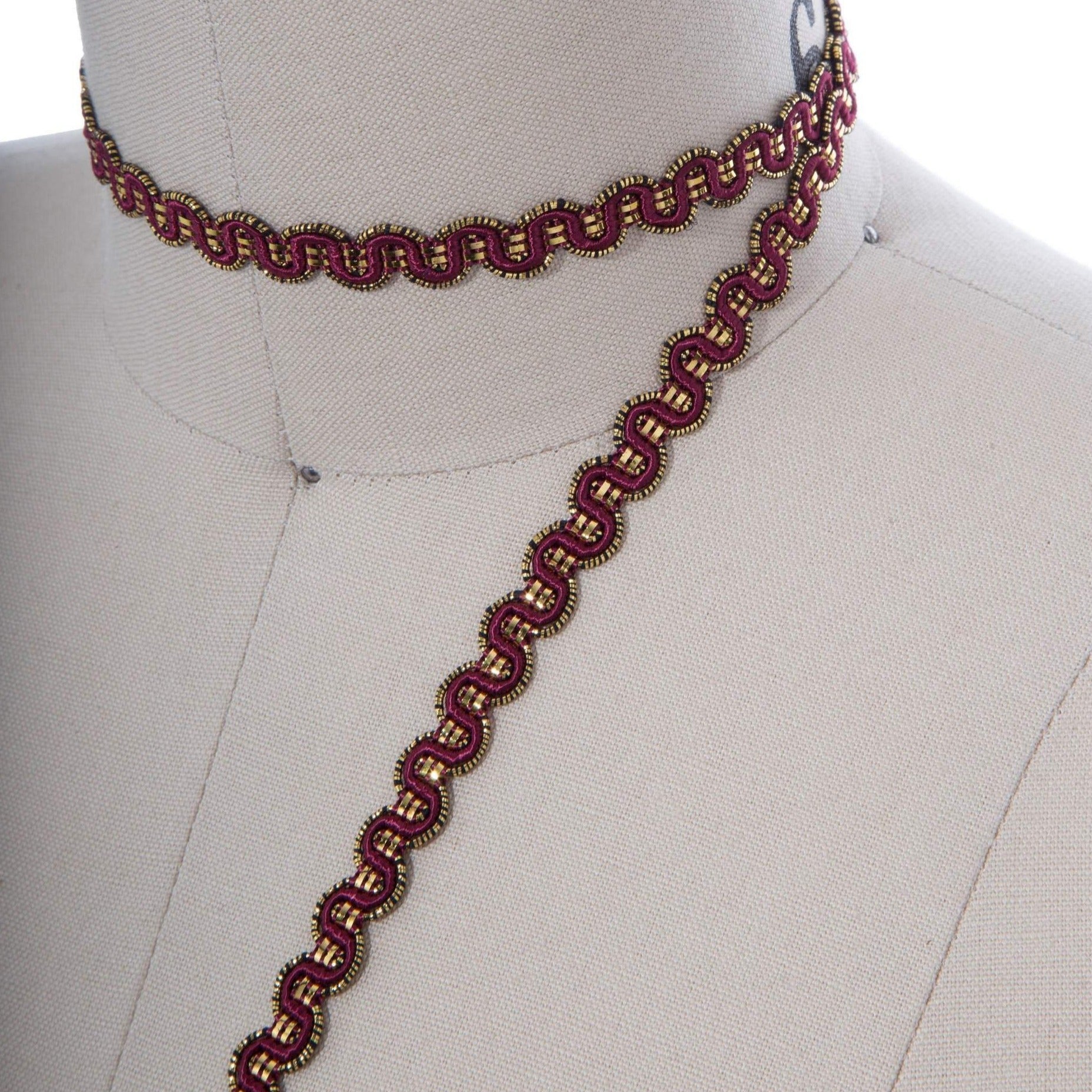 3/8" Maroon and Gold French Upholstery Braided Gimp Trim