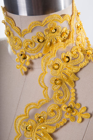 Boldly Glamorous Yellow Beaded Lace Trim with Tasteful Sequins- AUEROLINE