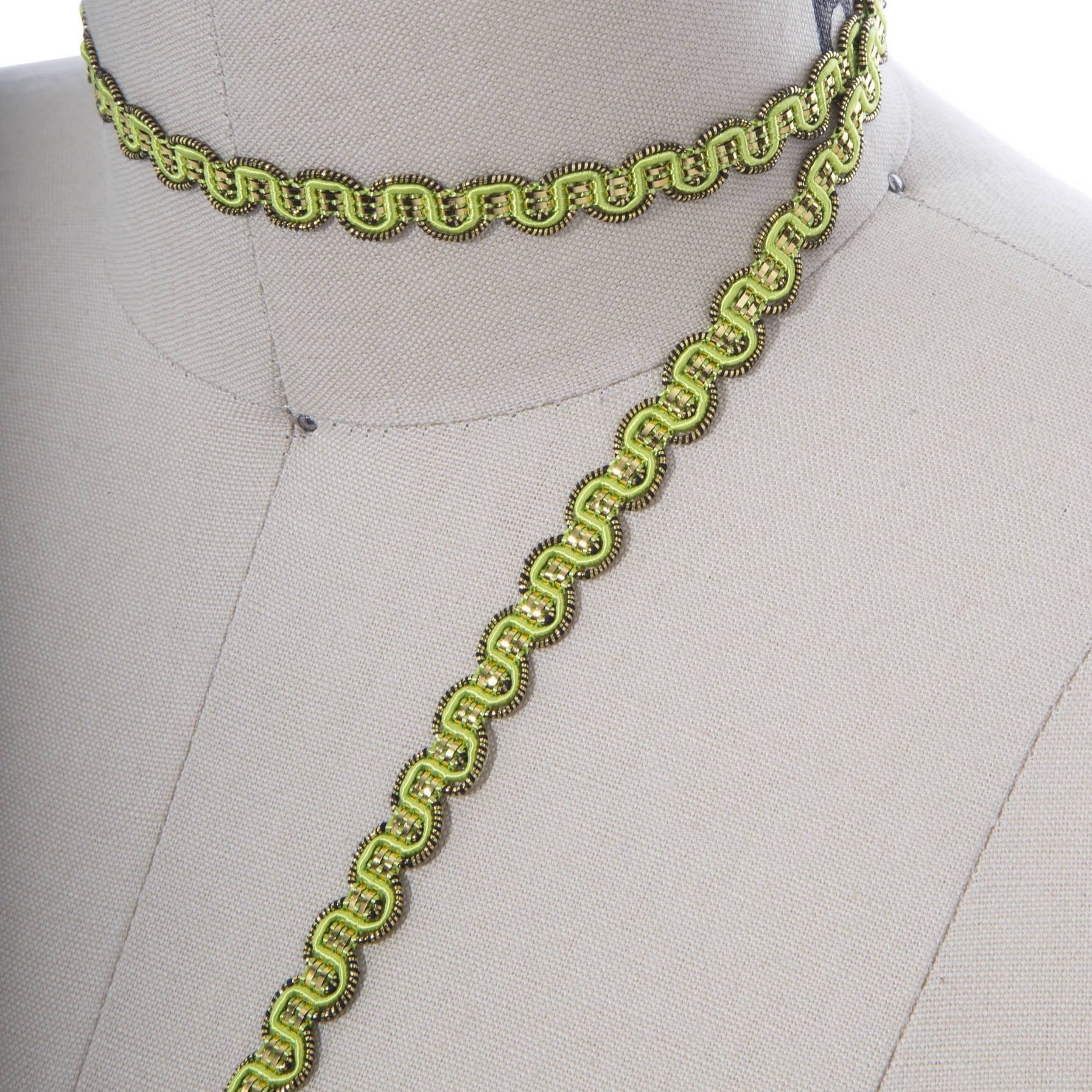 3/8" Neon Lime Green Gimp Trim With Gold Accents