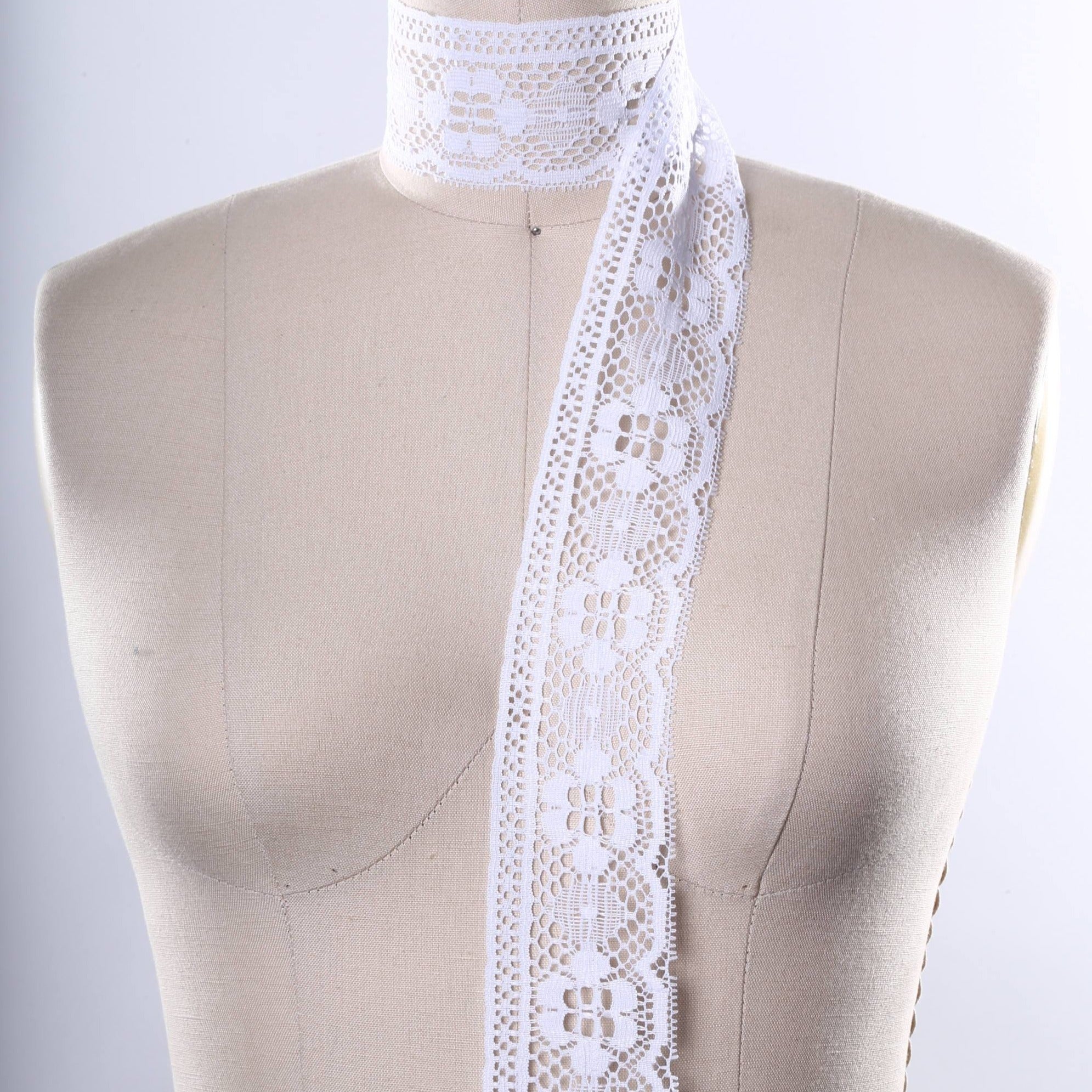 2 Yards Modern Print White or Ivory Polyester Lace Trim, Resembling Cluny Lace