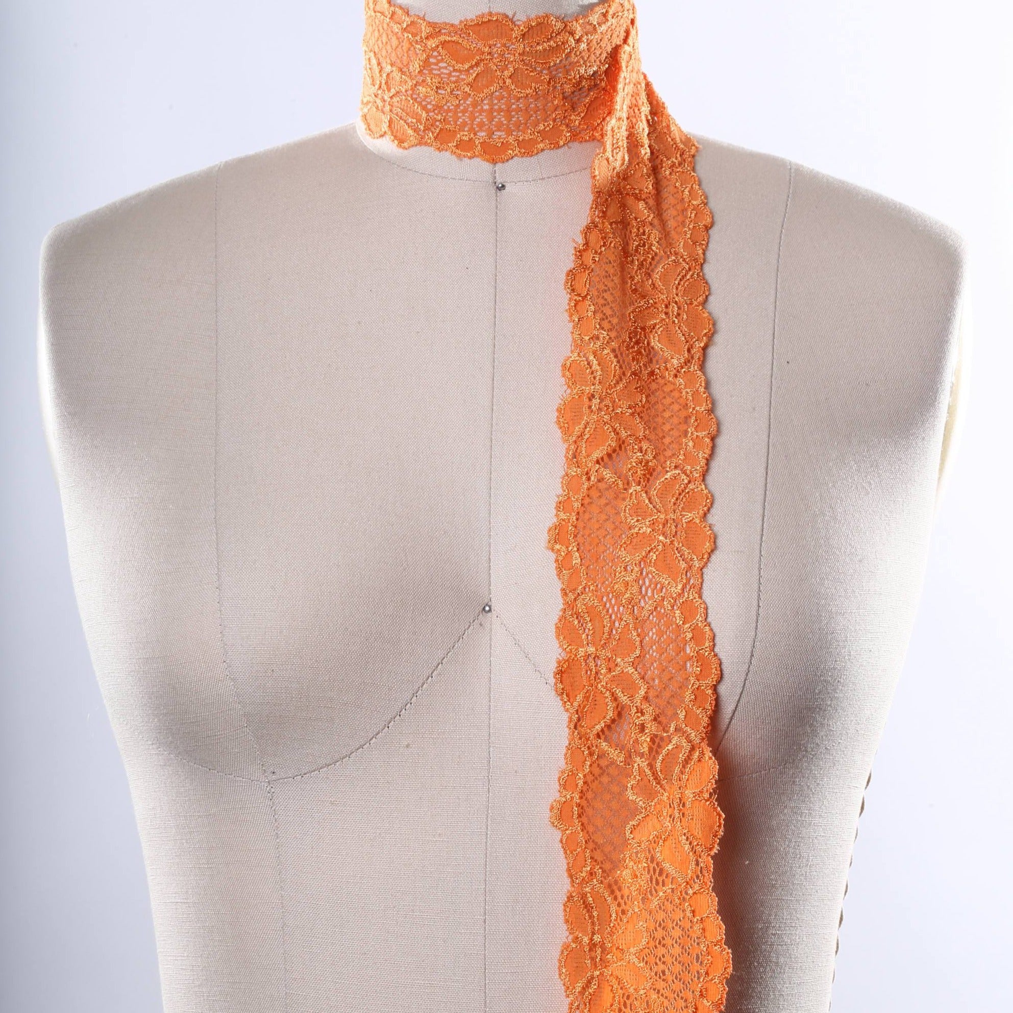 2.5" Monarch Orange Wide Stretch Floral Elastic Lace Trim