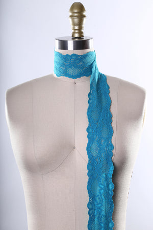 2.5" Teal or Blue Wide Stretch Floral Elastic Lace Trim