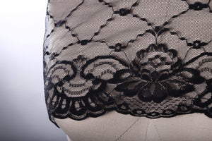 2 Yards White and Black Floral and Crossed Polyester Lace Trim, Scalloped On One Side