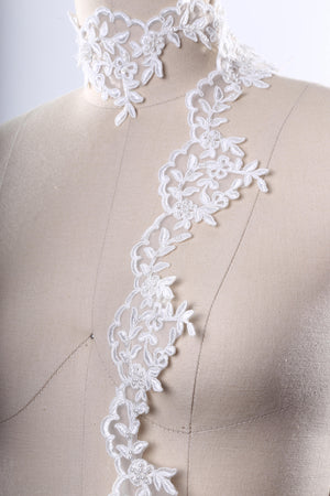 1 Yard 3" Sophisticated Polyester Bridal Lace Trim: Leaf Like Motif Lace with Delicate Beading