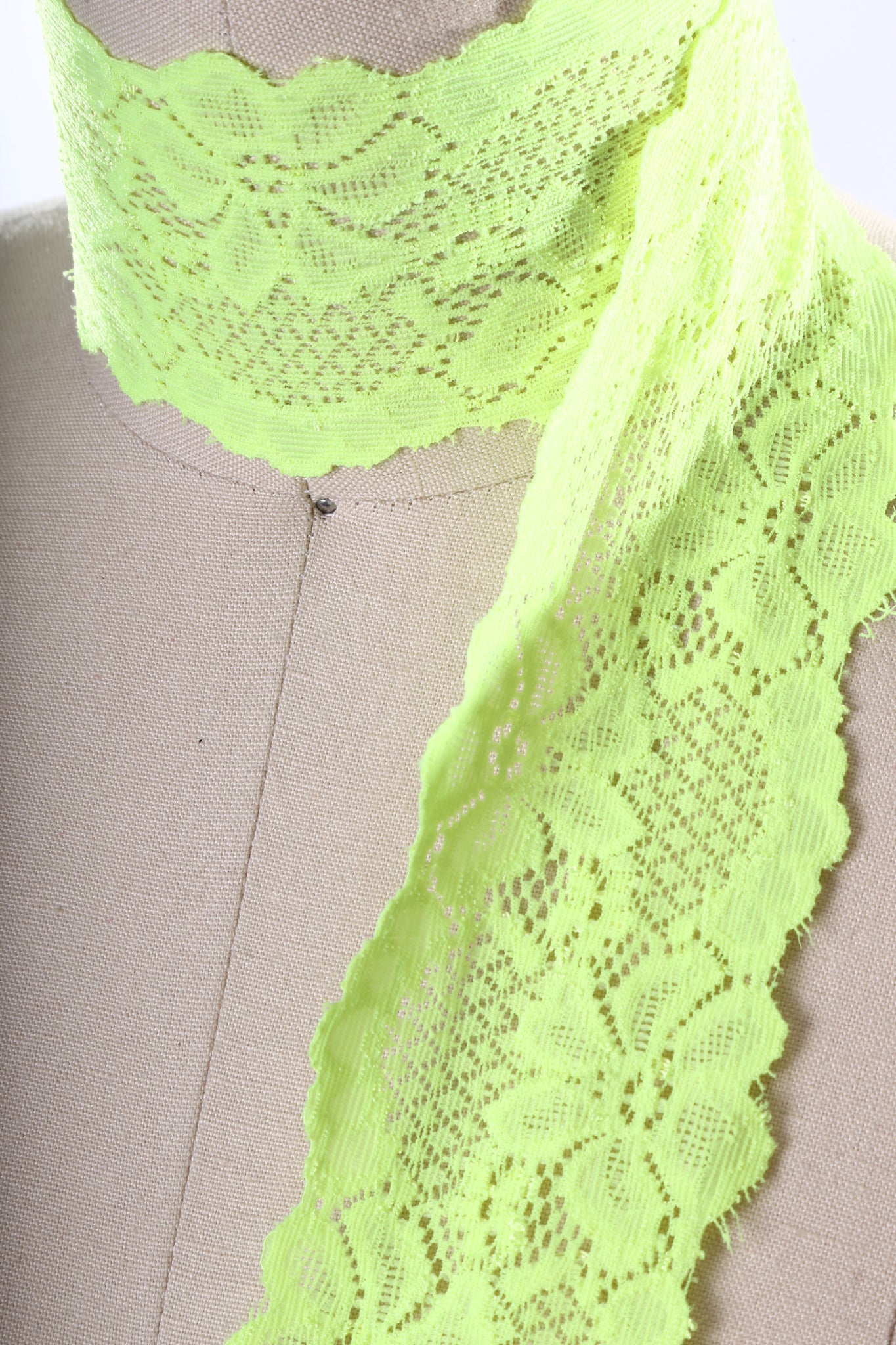 2.5" Neon Green Wide Stretch Floral Elastic Lace Trim