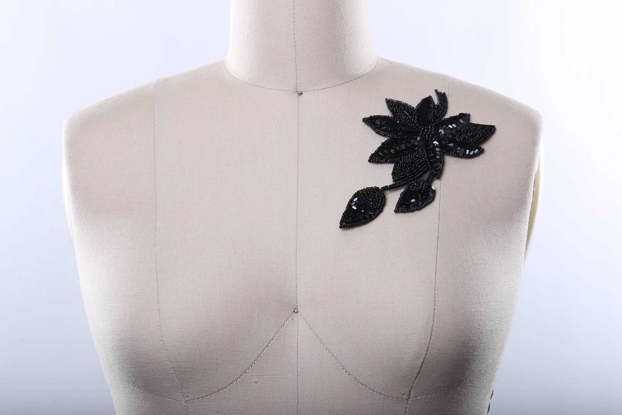 1 Beads and Sequins Elegant Black Flower Applique/Patch