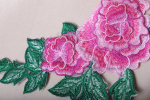 1 Pink and green Embroidered Flower Applique