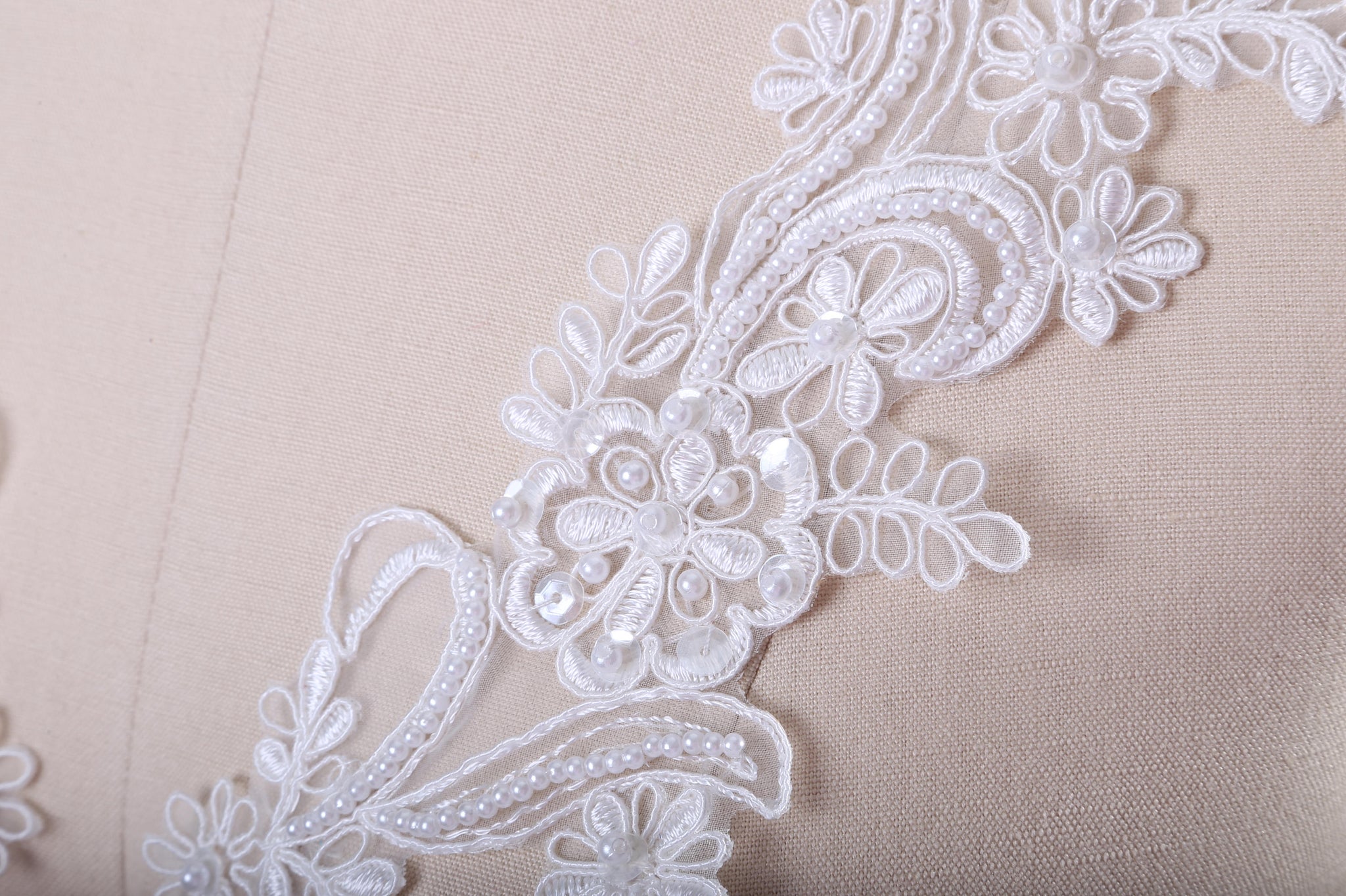 1 Ivory or White Beaded Lace Bridal Patch Applique