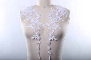 1 Pair White or Ivory Beaded floral Lace applique.