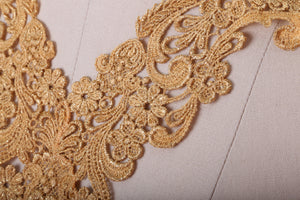 1 Gold Metallic Venice Lace Sharp V Shaped Patch Applique