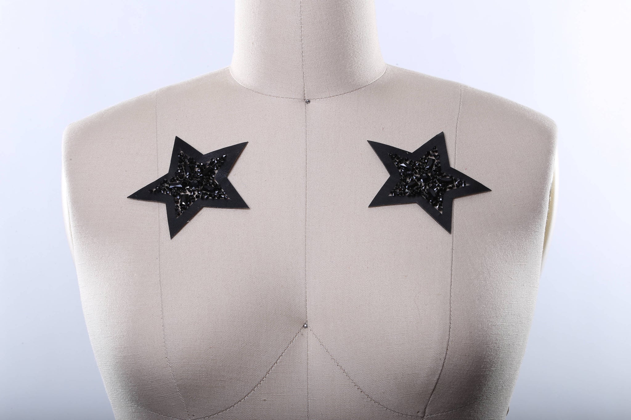 1 3.5" Black Star with Faux Leather Outline and Scattered Beads in the Center Large Patch