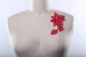 1 Coral Beaded And Sequin Flower Patch/Applique