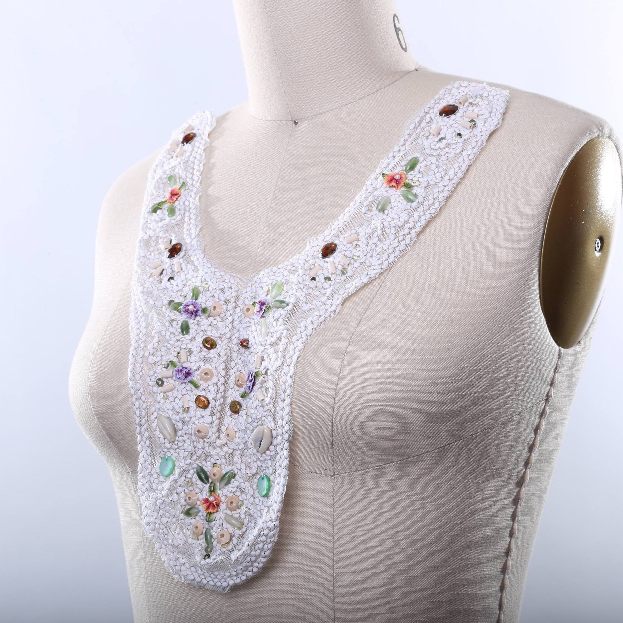 1 Ivory with Purple Small Flowers Acrylic Crystals Sequin Work Oversized Bib Collar Crotched Style Patch